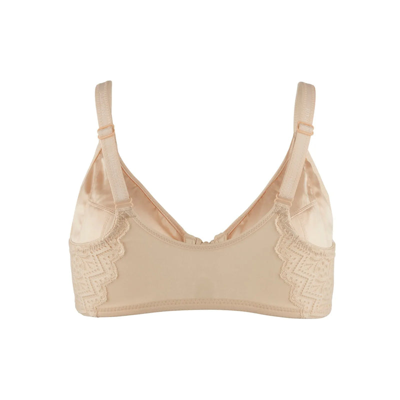 Grace - Peach Silk & Organic Cotton Lace Front Zip Wired Bra