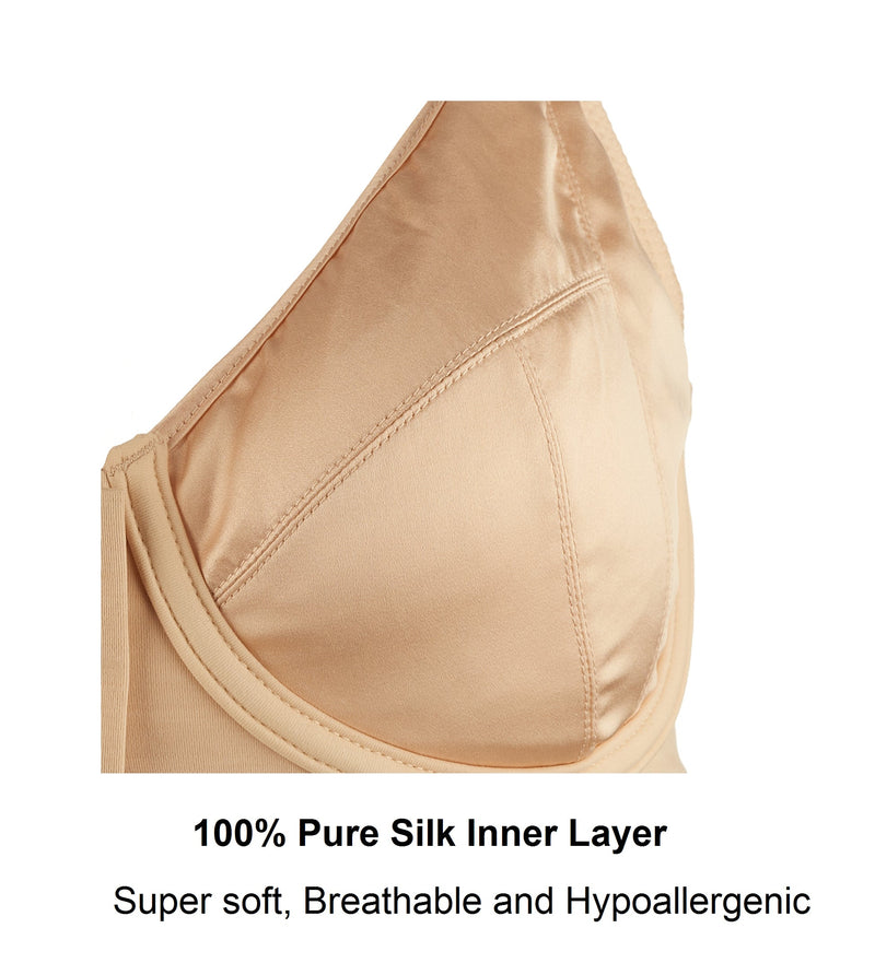 Grace - Peach Silk & Organic Cotton Lace Front Zip Wired Bra