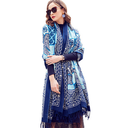 Anyyou 100% Merino Wool Navy Blue Silk Satin Large Winter Scarf Pashmina Shawl Bandana Perfect For Women Ladies Fashion Style