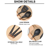 Anygleam Kitchen Utensils Non-stick Black 7 Set Gold Plated Handle with Support Point Cooking Tool Accessories Heat Resistant Kitchenware