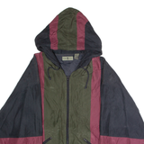 ROBERT STOCK Mens Windbreaker Jacket Green Silk 90s Hooded Striped XL
