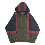 ROBERT STOCK Mens Windbreaker Jacket Green Silk 90s Hooded Striped XL