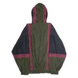 ROBERT STOCK Mens Windbreaker Jacket Green Silk 90s Hooded Striped XL
