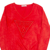 GUESS Womens Jumper Red V-Neck Tight Knit S