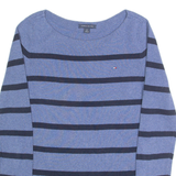 TOMMY HILFIGER Womens Patterned Jumper Blue Striped Tight Knit S