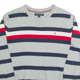 TOMMY HILFIGER Mens Patterned Jumper Grey Striped Tight Knit S