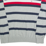 TOMMY HILFIGER Mens Patterned Jumper Grey Striped Tight Knit S