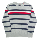 TOMMY HILFIGER Mens Patterned Jumper Grey Striped Tight Knit S