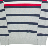 TOMMY HILFIGER Mens Patterned Jumper Grey Striped Tight Knit S