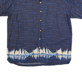 CHEROKEE Mens Hawaiian Shirt Blue 90s Crazy Pattern XL