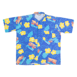LE TIGRE Mens Hawaiian Shirt Blue 90s Floral L