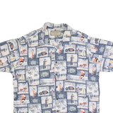 PALM ISLAND Mens Hawaiian Shirt Blue 90s Crazy Pattern XL