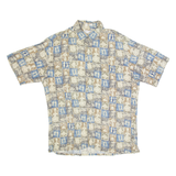 PIERRE CARDIN Mens Shirt Cream 90s Crazy Pattern L