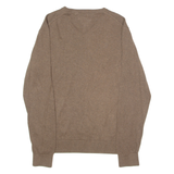 TOMMY HILFIGER Mens Jumper Brown V-Neck Tight Knit L