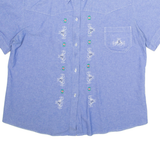 Embroidered Womens Plain Shirt Blue Short Sleeve L