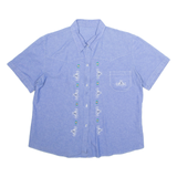 Embroidered Womens Plain Shirt Blue Short Sleeve L