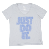 NIKE Womens T-Shirt Grey V-Neck L