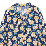Womens Printed Shirt Blue V-Neck Long Sleeve 90s Viscose Floral M