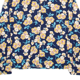 Womens Printed Shirt Blue V-Neck Long Sleeve 90s Viscose Floral M