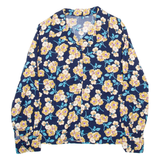 Womens Printed Shirt Blue V-Neck Long Sleeve 90s Viscose Floral M