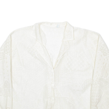 Womens Blouse Beige V-Neck Long Sleeve 90s Crazy Pattern M