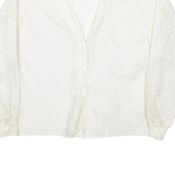 Womens Blouse Beige V-Neck Long Sleeve 90s Crazy Pattern M