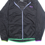 FILA Womens Rain Jacket Black Nylon Hooded L