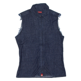 GUESS Zip Up Mens Plain Shirt Blue Sleeveless L