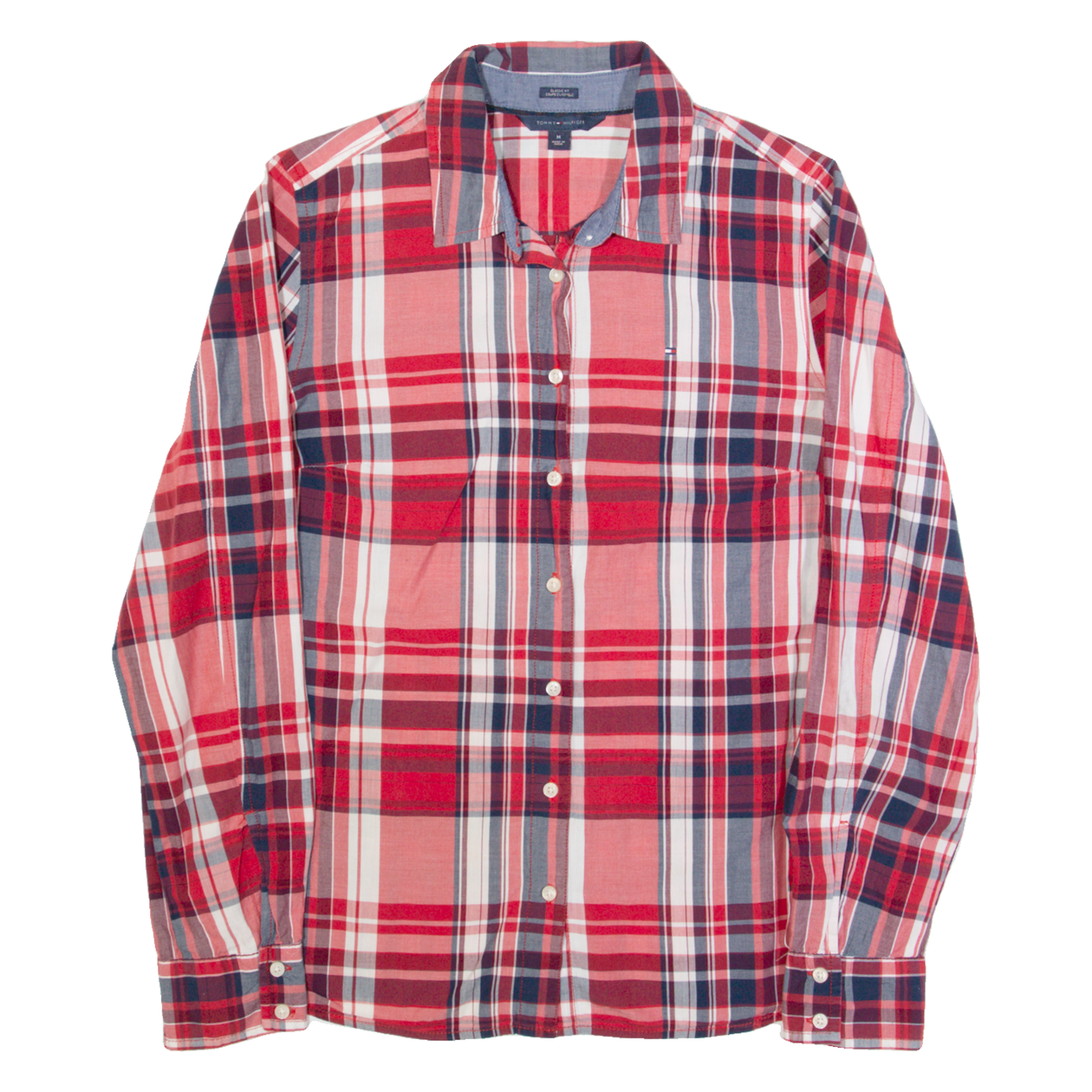 TOMMY HILFIGER Womens Shirt Red Plaid Long Sleeve M – Cerqular