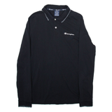 CHAMPION Mens Polo Shirt Black Long Sleeve M