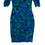 WHISTLES Womens Bodycon Dress Blue Silk Crazy Pattern Knee Length UK 8