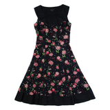LAURA ASHLEY Womens A-Line Dress Black Floral Sleeveless Midi UK 10