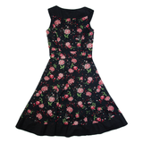 LAURA ASHLEY Womens A-Line Dress Black Floral Sleeveless Midi UK 10