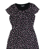 LAURA ASHLEY Womens A-Line Dress Black Floral Short Sleeve Knee Length UK 8