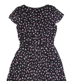 LAURA ASHLEY Womens A-Line Dress Black Floral Short Sleeve Knee Length UK 8