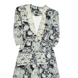 SL PETITES Womens A-Line Dress Black 90s Floral Midi M