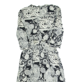 SL PETITES Womens A-Line Dress Black 90s Floral Midi M