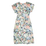 REO Womens A-Line Dress Black 90s Floral Short Sleeve Long M