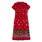 POSITIVE ATTITUDE Womens Maxi Dress Red 90s Floral Short Sleeve Long M