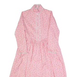 Womens A-Line Dress Pink 90s Floral Long Sleeve Hi-Low S