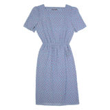 JT DRESS Womens A-Line Dress Blue 90s Floral Short Sleeve Midi S