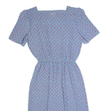 JT DRESS Womens A-Line Dress Blue 90s Floral Short Sleeve Midi S