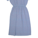 JT DRESS Womens A-Line Dress Blue 90s Floral Short Sleeve Midi S