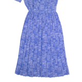 LESLIE FAY Womens A-Line Dress Blue 90s Geometric Short Sleeve Midi S