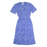 LESLIE FAY Womens A-Line Dress Blue 90s Geometric Short Sleeve Midi S