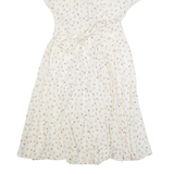 Womens Wrap Dress Cream 90s Floral Short Sleeve Long M