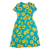 LOVE FIELD Womens A-Line Dress Blue 90s Floral Short Sleeve Long M