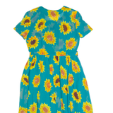 LOVE FIELD Womens A-Line Dress Blue 90s Floral Short Sleeve Long M