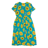 LOVE FIELD Womens A-Line Dress Blue 90s Floral Short Sleeve Long M