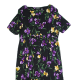 LIZ CLAIBORNE Womens Tea Dress Black 90s Floral Short Sleeve Long XL